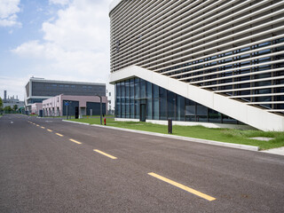 empty floor with modern office building