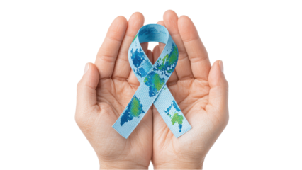 Hands Holding Earth Ribbon - World Awareness Concept
