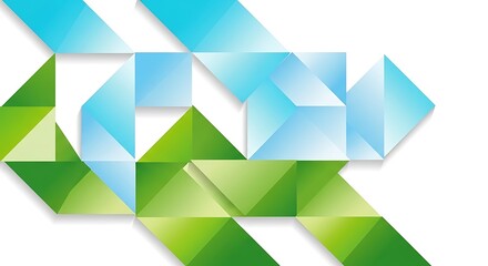 Dynamic geometric pattern featuring interconnected blue and green triangular and quadrilateral shapes, creating a modern abstract background suitable for technology and environmental themes