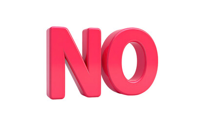 3D rendering of the word "NO" in pink, standing against a black background, with a glossy and rounded appearance