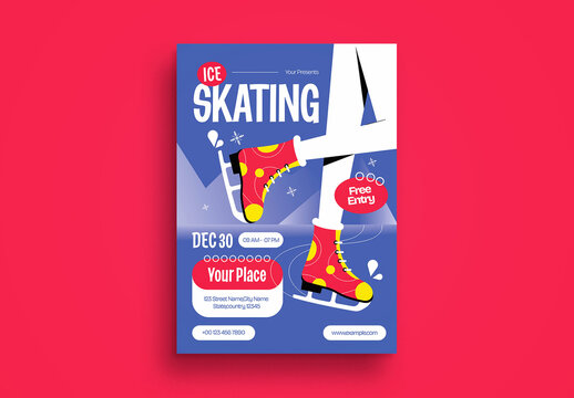 Blue Flat Design Ice Skating Flyer Layout