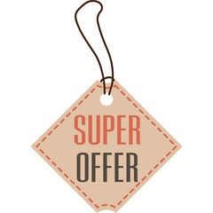 Diamond Shaped Super Offer Tag With String For Sale Promotion And Discount Marketing Concept On Transparent Background