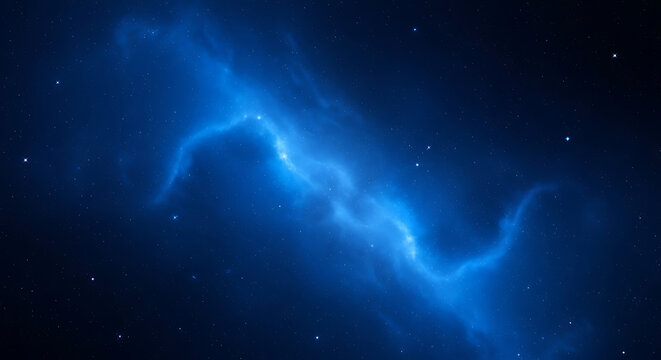 Vibrant blue nebula with glowing tendrils and stars in deep space isolated on transparent background
