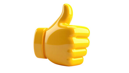 A glossy, yellow, three-dimensional thumbs-up icon is isolated against a stark black background