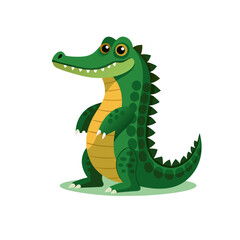 Fototapeta premium Friendly cartoon alligator with big eyes and a wide smile standing on green grass