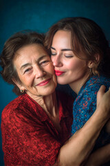 Younger woman taking care of her old mother,