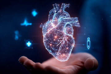 A close-up of a symbolic glowing red heart