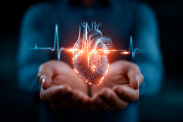 A close-up of a symbolic glowing red heart