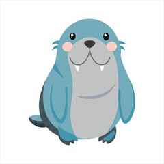 Cute Cartoon Walrus Vector Illustration on White Background