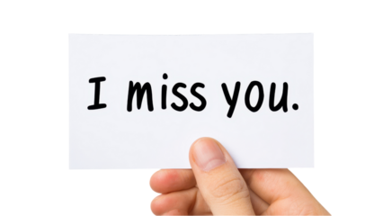 Hand Holding I Miss You Card on White Background