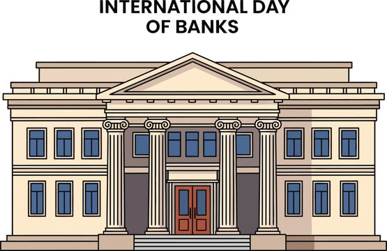 Classical bank building illustration for International Day of Banks