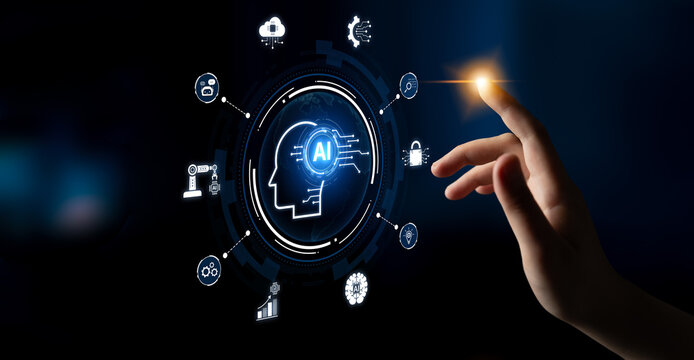 A concept of a global AI ecosystem centered on digital intelligence. Network integrates diverse applications like industrial automation, cloud computing, and fintech for worldwide innovation. Fermion