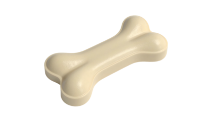 A shiny, off-white bone-shaped object sits centered on a black background, casting a subtle shadow