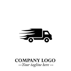 Truck Moving Fast Logo Symbol in Black on the White Background with Dynamic Transport Design