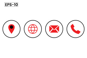 Icon Design Template, Vector Contact Icons Set with Location, Web, Email, and Phone Symbols in Red and Black for Business and Web Use