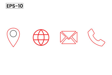 Icon Design Template, Vector Contact Icons Set with Location, Web, Email, and Phone Symbols in Red and Black for Business and Web Use