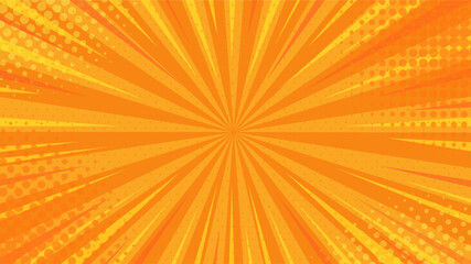 Orange Pop Art Comic Book Background with Sunburst Halftone