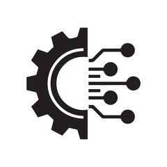 Digital technology icon. Gear and circuit symbol. Industry 4.0, engineering, and automation concept. Vector.