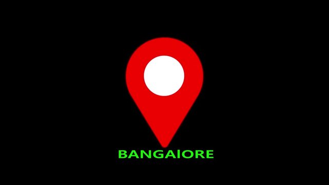 location of the city of Bangalore ,the name of the place with the location has been displayed, sign animated with alpha channel 4k video GPS location tracking icon., game, landmark, map,
