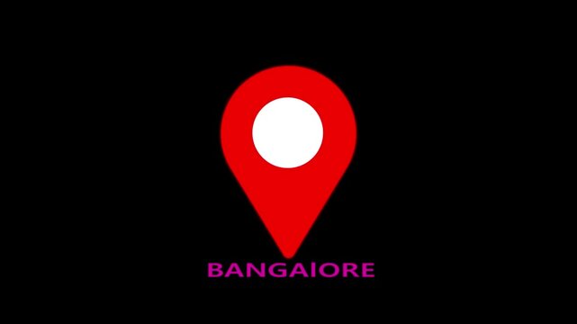 location of the city of Bangalore ,the name of the place with the location has been displayed, sign animated with alpha channel 4k video GPS location tracking icon., game, landmark,