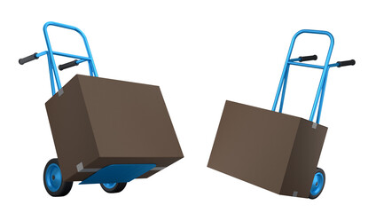 Obraz premium Set of Airport luggage cart or baggage trolley side with cardboard boxes or cartons