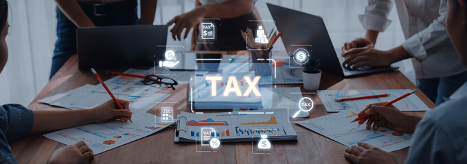 Concept of tax preparation and financial compliance. Filing official tax documents and forms for government reporting, auditing, and financial accounting purposes. Fermion