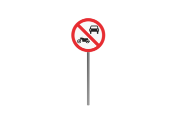 No Cars and Motorcycles Sign Vehicle Restriction Red Circle with Cross Bar Signalling Prohibited Transportation Vehicles Road Safety Regulation Informative Notice on Pole Isolated