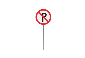 No Parking Road Sign with Black Letter P and Red Circle Isolated on Transparent Background Symbol Warning Traffic Urban Rule Regulation Safety Street Area Place Zone Flat Design Signpost