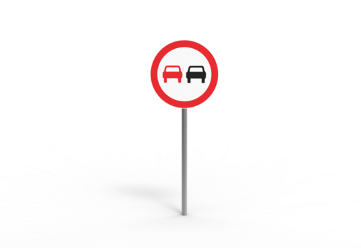 No Passing Traffic Roadsign Isolated on Transparent Background Round Shape Roadsign with Cars Symbol Warning Highway Rules Transportation Regulation Safety Drive Legislation