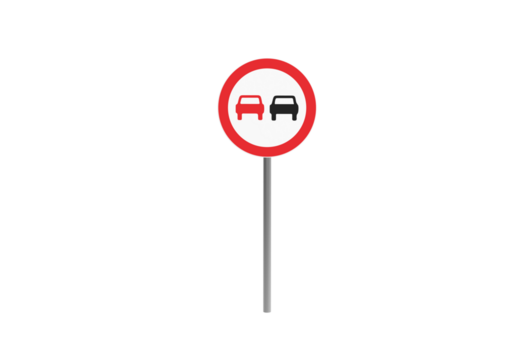 No Overtaking Road Sign Isolated on Transparent Backdrop with Cars Symbol Red and Black No Passing Highway Safety Transportation Regulation Warning Icon Legislation