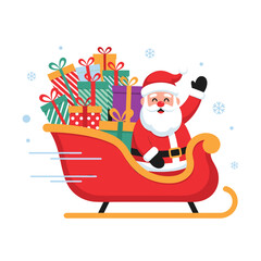 Santa Claus waving in festive sleigh with colorful gifts for Christmas  