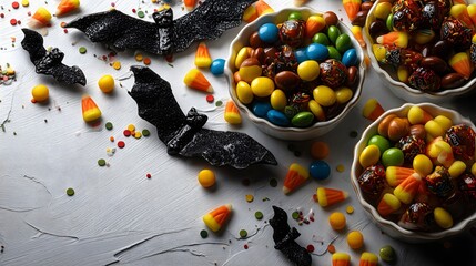 Top view of halloween candy festive