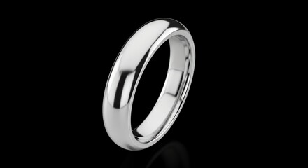 A highly reflective silver ring is centered against a stark black background