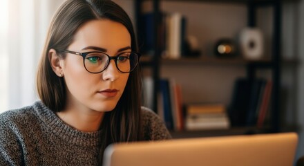 Describe the main subject person) working on a laptop with