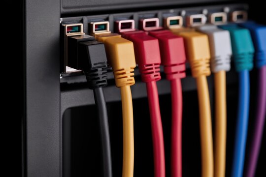 Network cables connected to a server