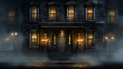 Nighttime haunted house atmosphere