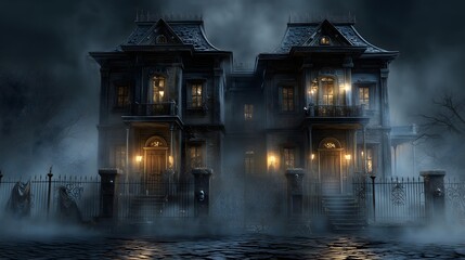 Haunted house facade night image