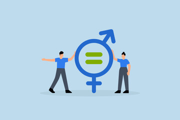 Gender equality, businessman and woman holding gender equality symbolic.