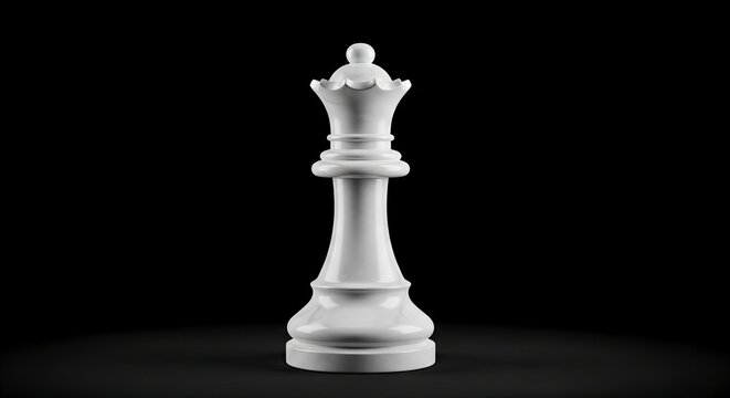 A white chess queen piece is centered against a dark background