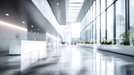Fototapeta premium Modern office interior with large windows and bright daylight