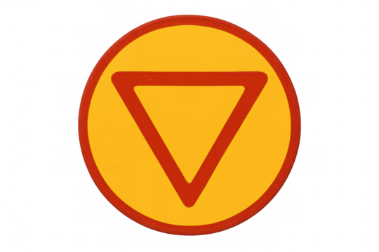 Yield sign for traffic indicating give way, a round yellow road signal with a red upside-down triangle symbol - Powered by Adobe