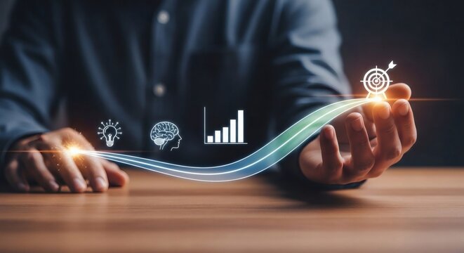 Innovation and business growth concept – idea development and achievement strategy in the digital age