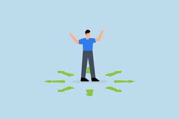 Fototapeta premium Choose career path, confused businessman choosing direction.