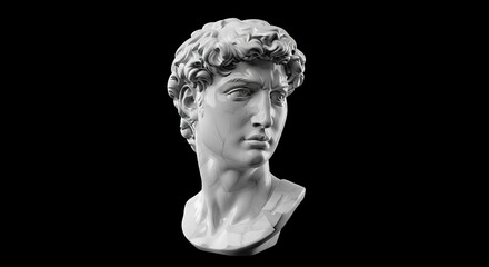 Bust of David a white marble sculpture head against a black background