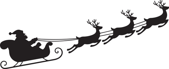 Santa and Reindeer Sleigh Silhouette for Christmas