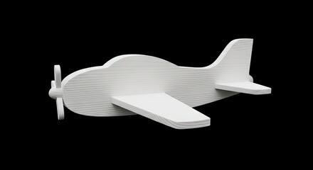 White wooden toy plane on a black background