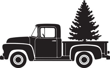 Vintage Christmas Truck Silhouette with Tree – Holiday Farm Scene