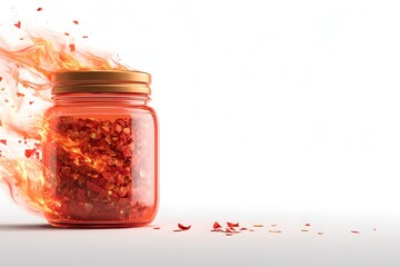 Spicy Chili Flakes Jar with Flames and Hot Pepper Effects