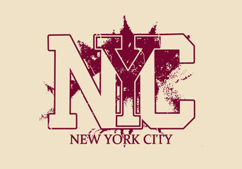 Retro typography college varsity New york city Slogan with Grunge effect for jersey, t-shirt, or wall art design - Vector