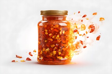 Spicy Chili Pepper Jar with Fiery Explosion Effect Background